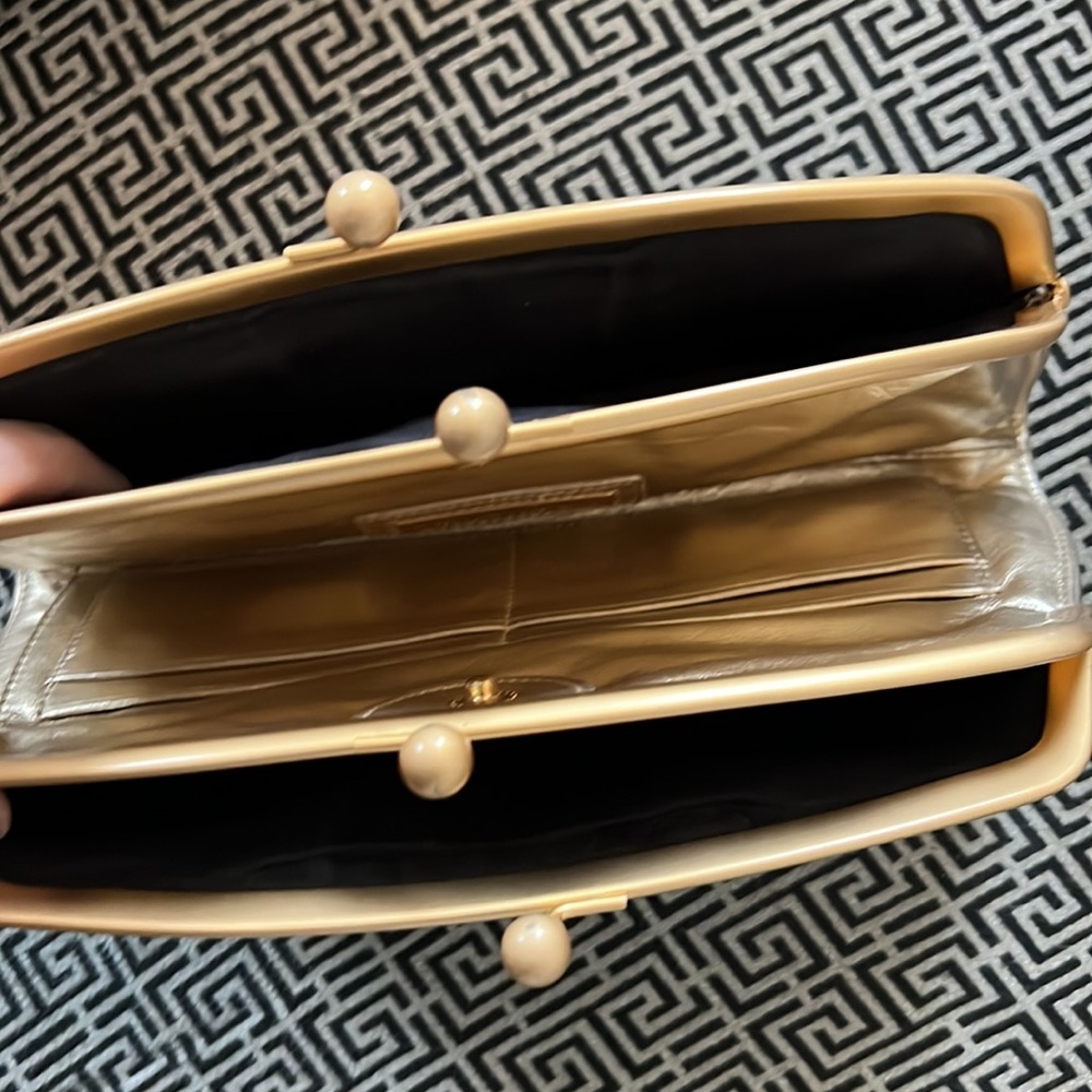 Kenneth Gene Black Suede Leather Kiss Lock Clutch Bag Silver Metallic Interior - Picture 5 of 7